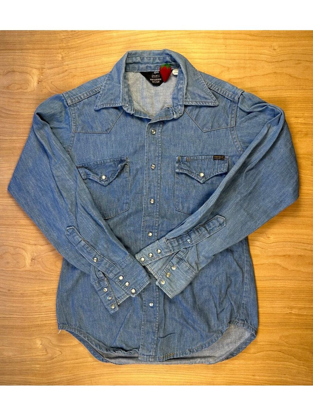 Vintage 70s Sears western wear denim button up shirt pearl snaps small workwear